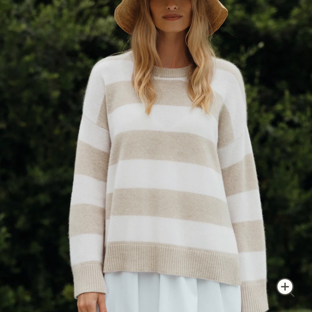 Jenni Kayne Cream and Beige Striped Crewneck Sweater